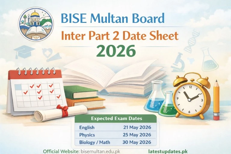 BISE Multan Board Inter Part 2 Date Sheet 2026