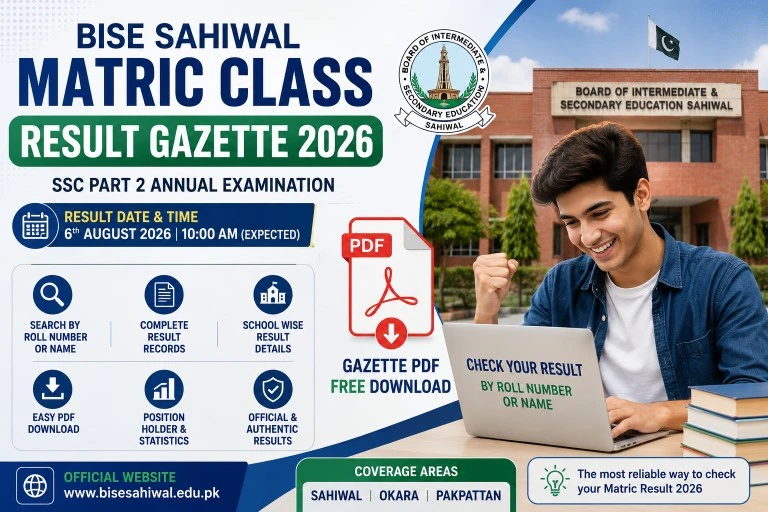 Matric Class Result Gazette 2026 BISE Sahiwal